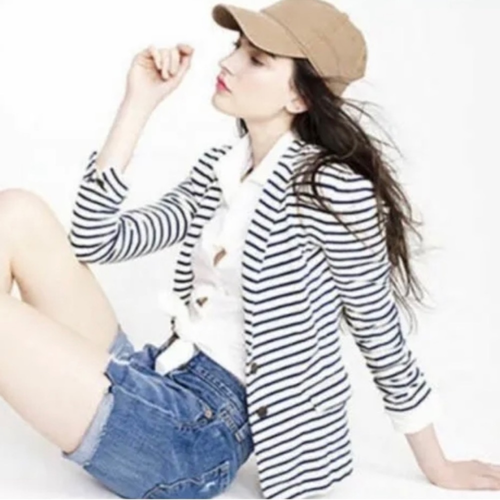 J. Crew Striped Knit Blazer Blue & White Size XS